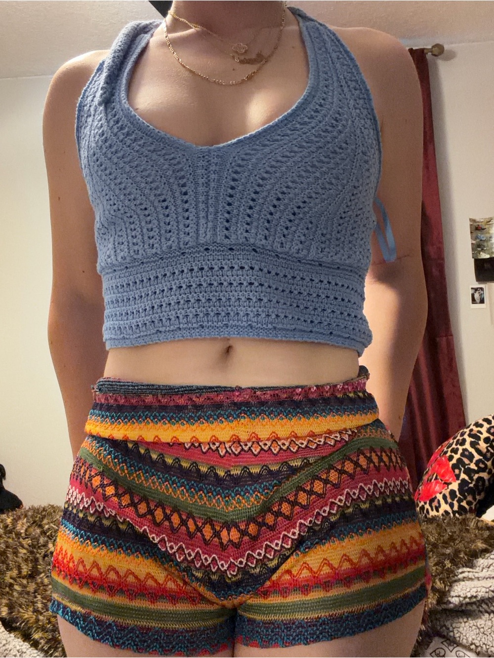 Hollister Light Blue Crochet Knit Crop Tank
